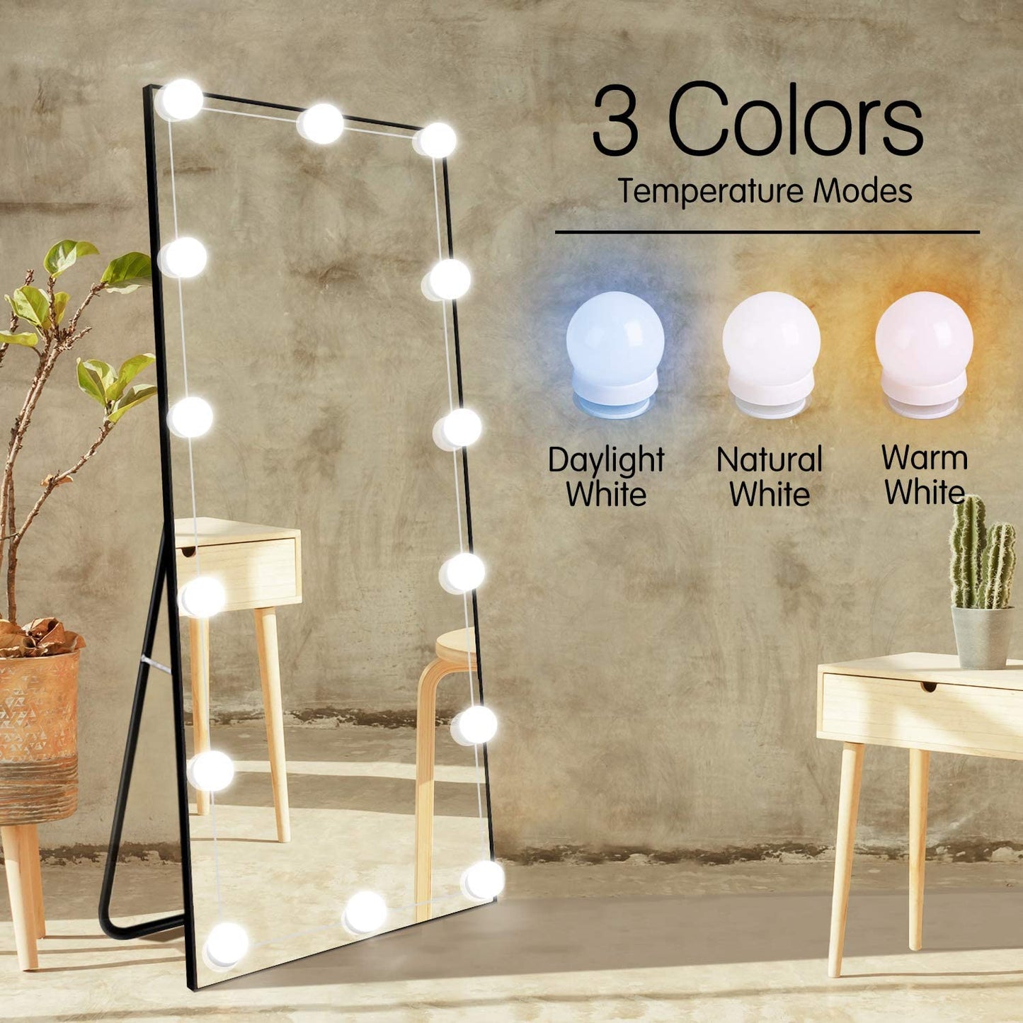 Hollywood Vanity Light Kit – 14 Dimmable Bulbs, 3 Color Modes, Plug-In Design