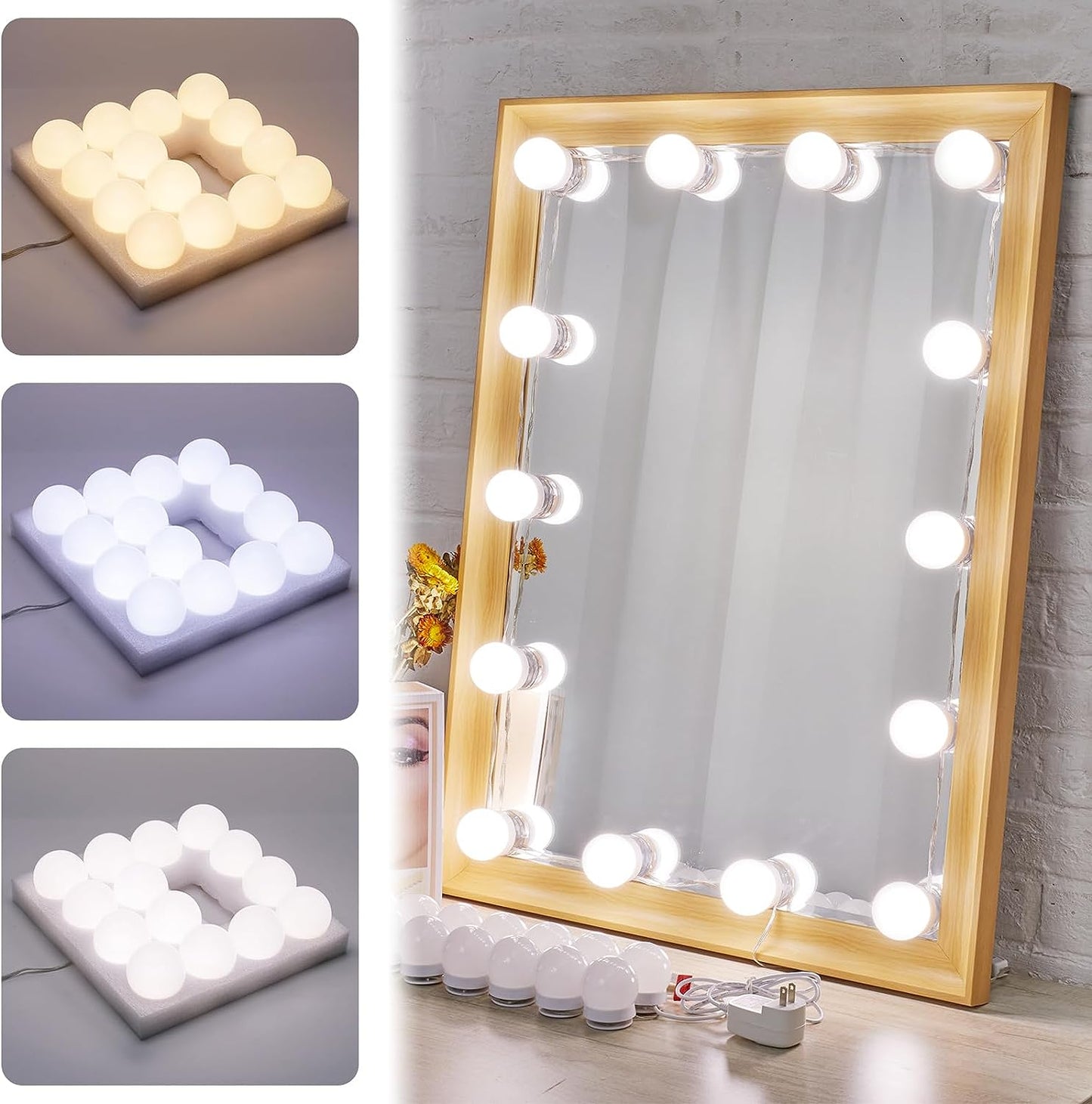 Hollywood Vanity Light Kit – 14 Dimmable Bulbs, 3 Color Modes, Plug-In Design