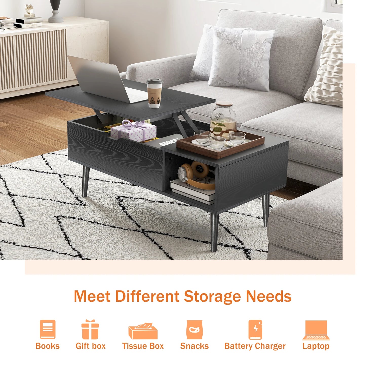 Lift Top Coffee Table with Adjustable Storage