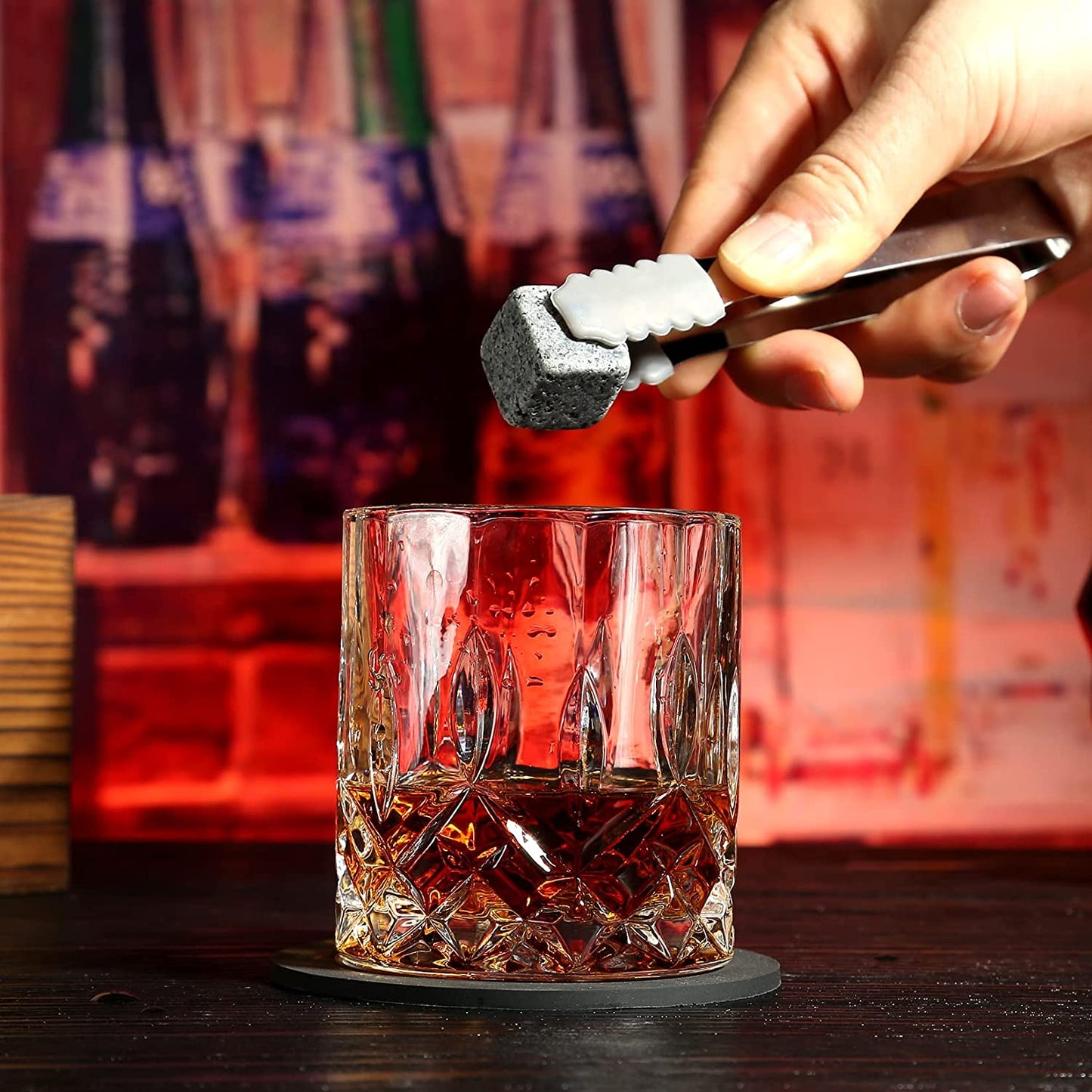 Whiskey Stones Gift Set - Whiskey Glass Set of 2 - Granite Chilling Whiskey Rocks - Scotch Bourbon Box Set