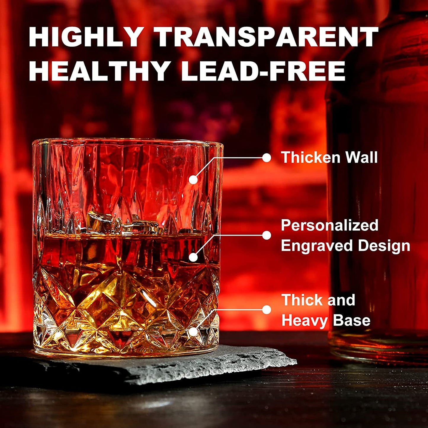 Whiskey Stones Gift Set - Whiskey Glass Set of 2 - Granite Chilling Whiskey Rocks - Scotch Bourbon Box Set
