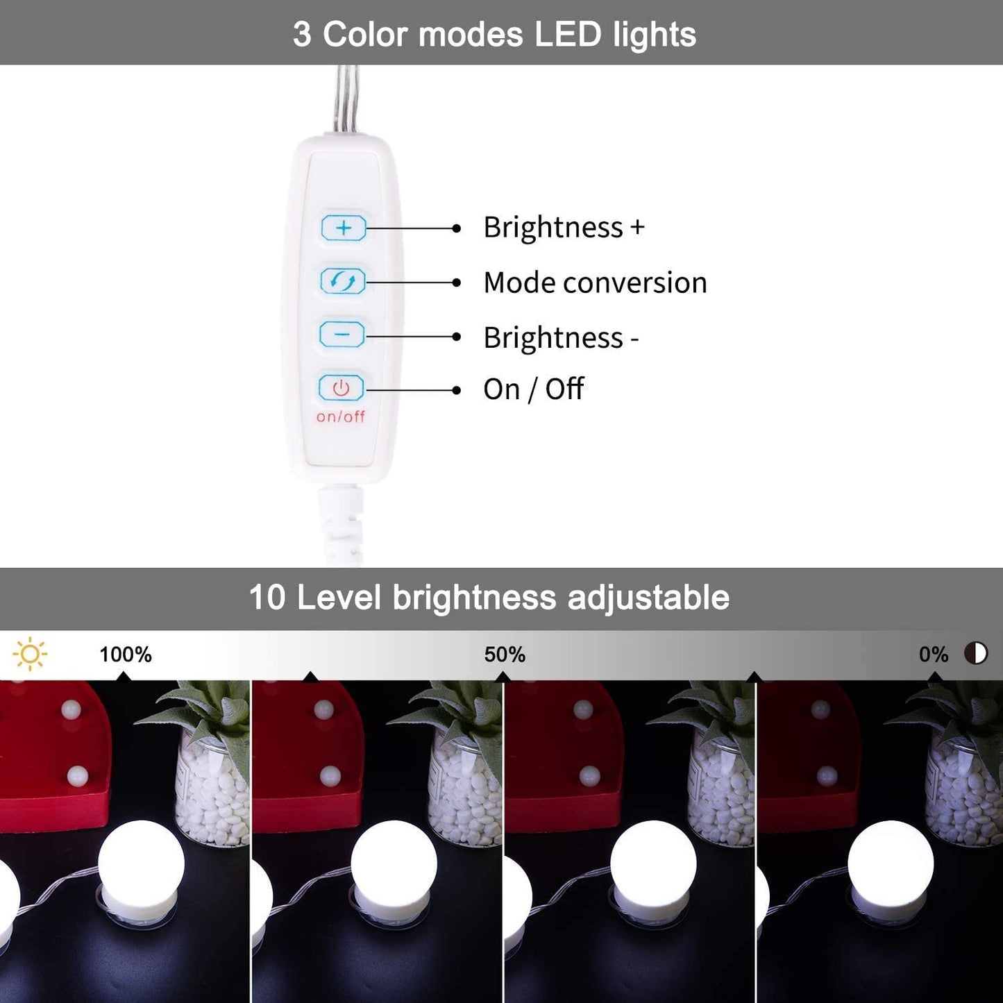 Hollywood Vanity Light Kit – 14 Dimmable Bulbs, 3 Color Modes, Plug-In Design
