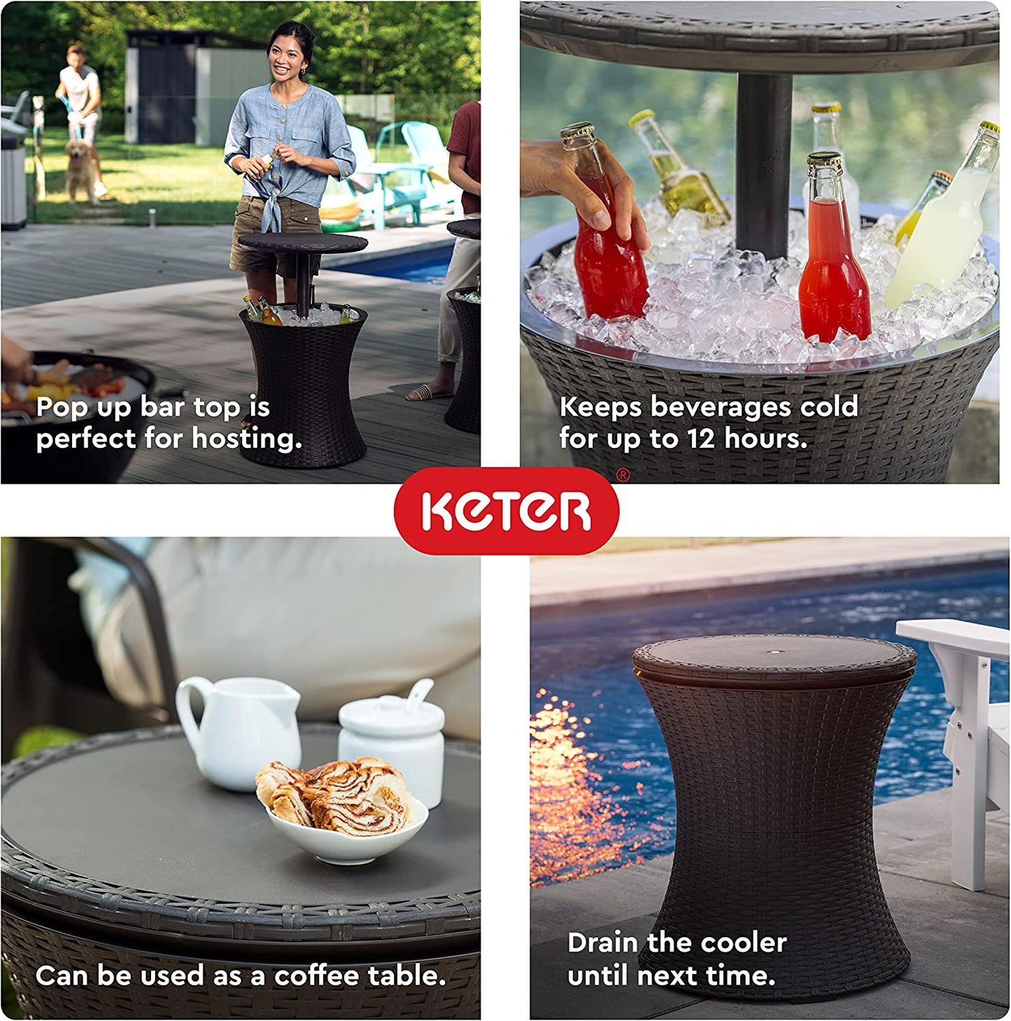 Espresso Brown Pacific Cool Bar Outdoor Patio Furniture and Hot Tub Side Table Espresso Brown