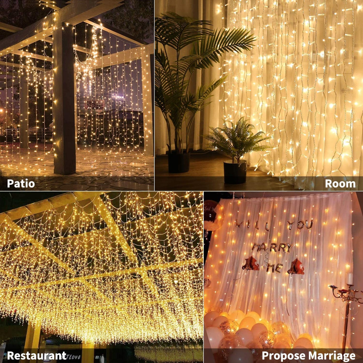 Hanging Fairy Lights with Remote, Connectable Waterproof Window Lights Outdoor Christmas Party, Warm White