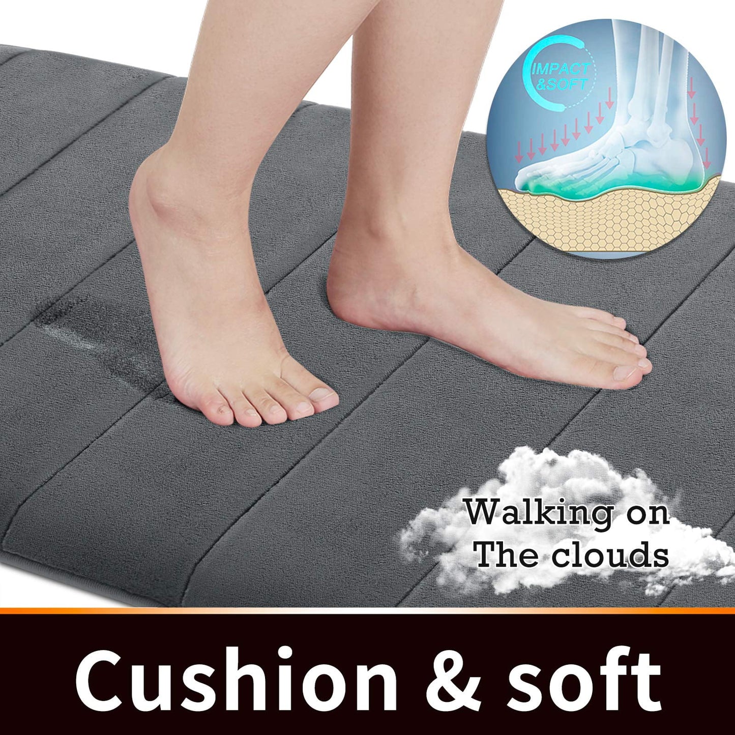 Luxury Dark Gray Memory Foam Bathroom Mat Set - 3 Piece Non-Slip & Ultra Absorbent Collection