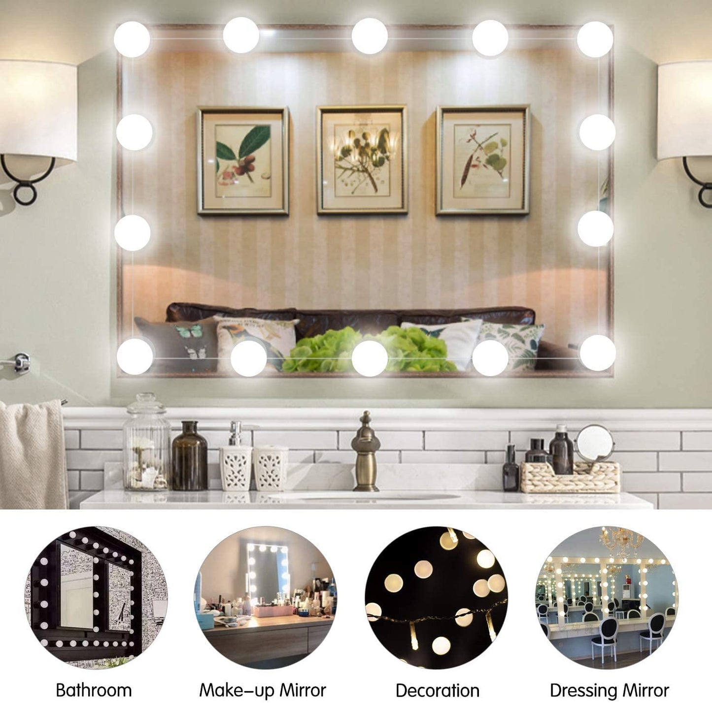 Hollywood Vanity Light Kit – 14 Dimmable Bulbs, 3 Color Modes, Plug-In Design
