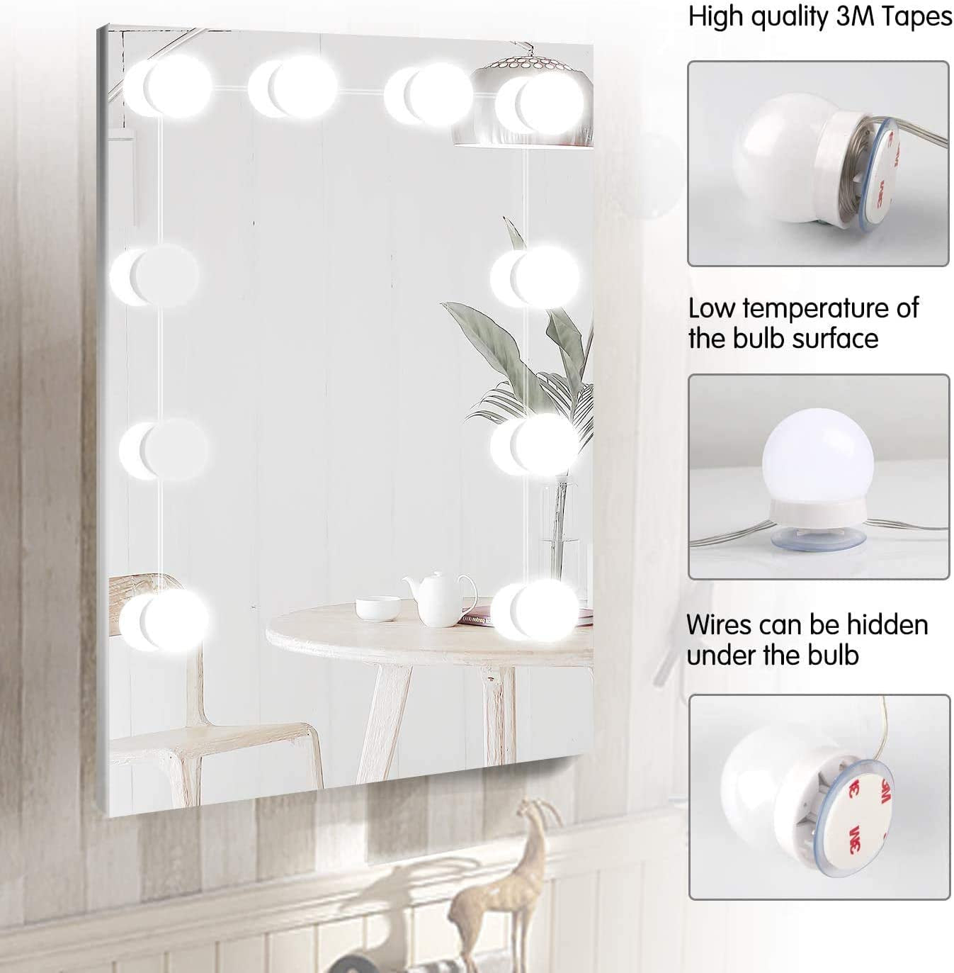 Hollywood Vanity Light Kit – 14 Dimmable Bulbs, 3 Color Modes, Plug-In Design
