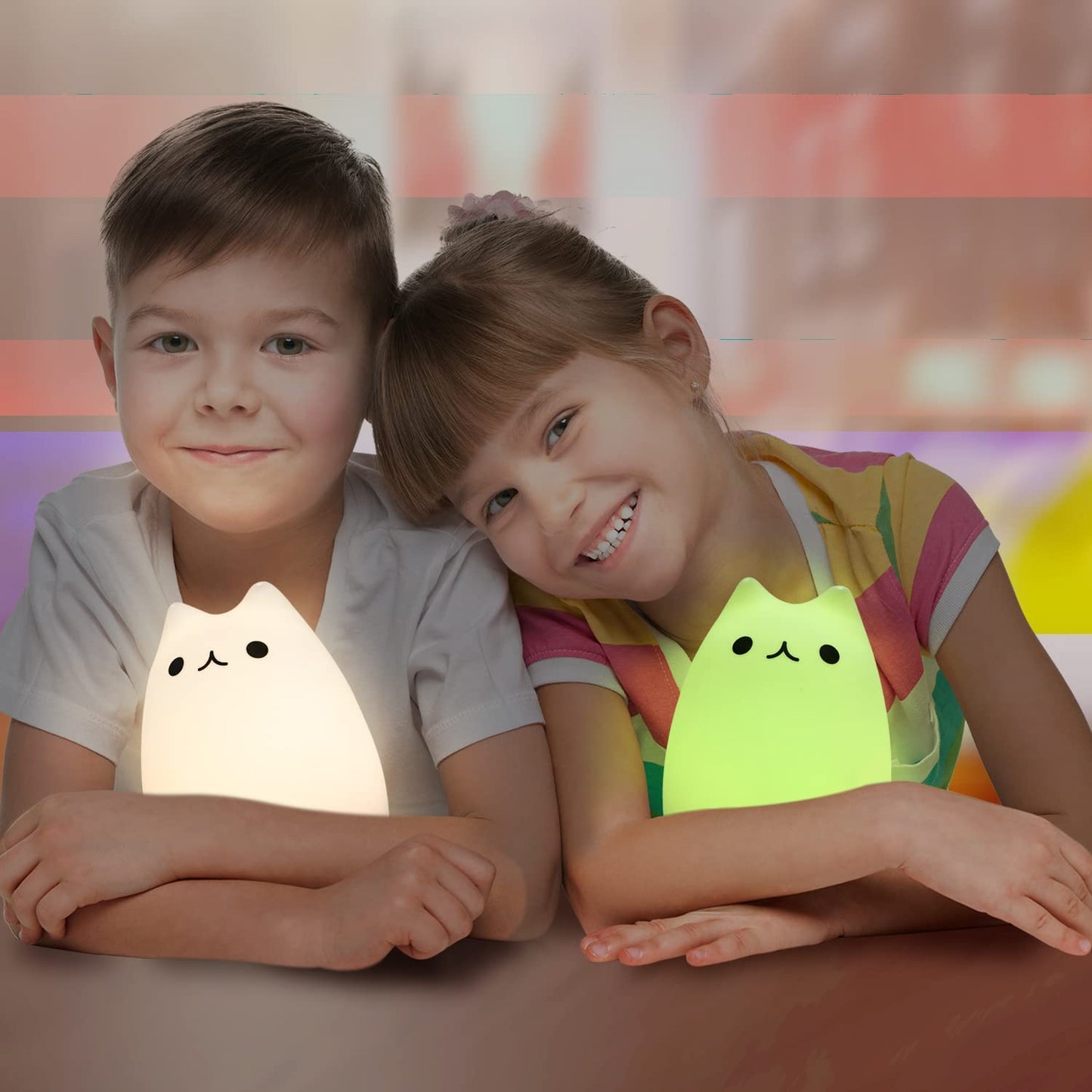 Adorable Cat Lamp Set - Remote Control Silicone Night Light Rechargeable Kawaii Design