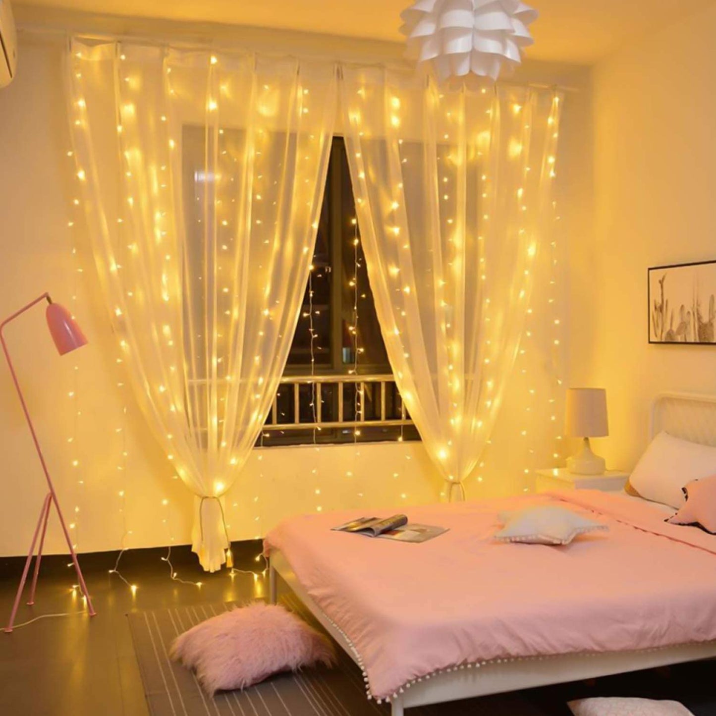 Hanging Fairy Lights with Remote, Connectable Waterproof Window Lights Outdoor Christmas Party, Warm White