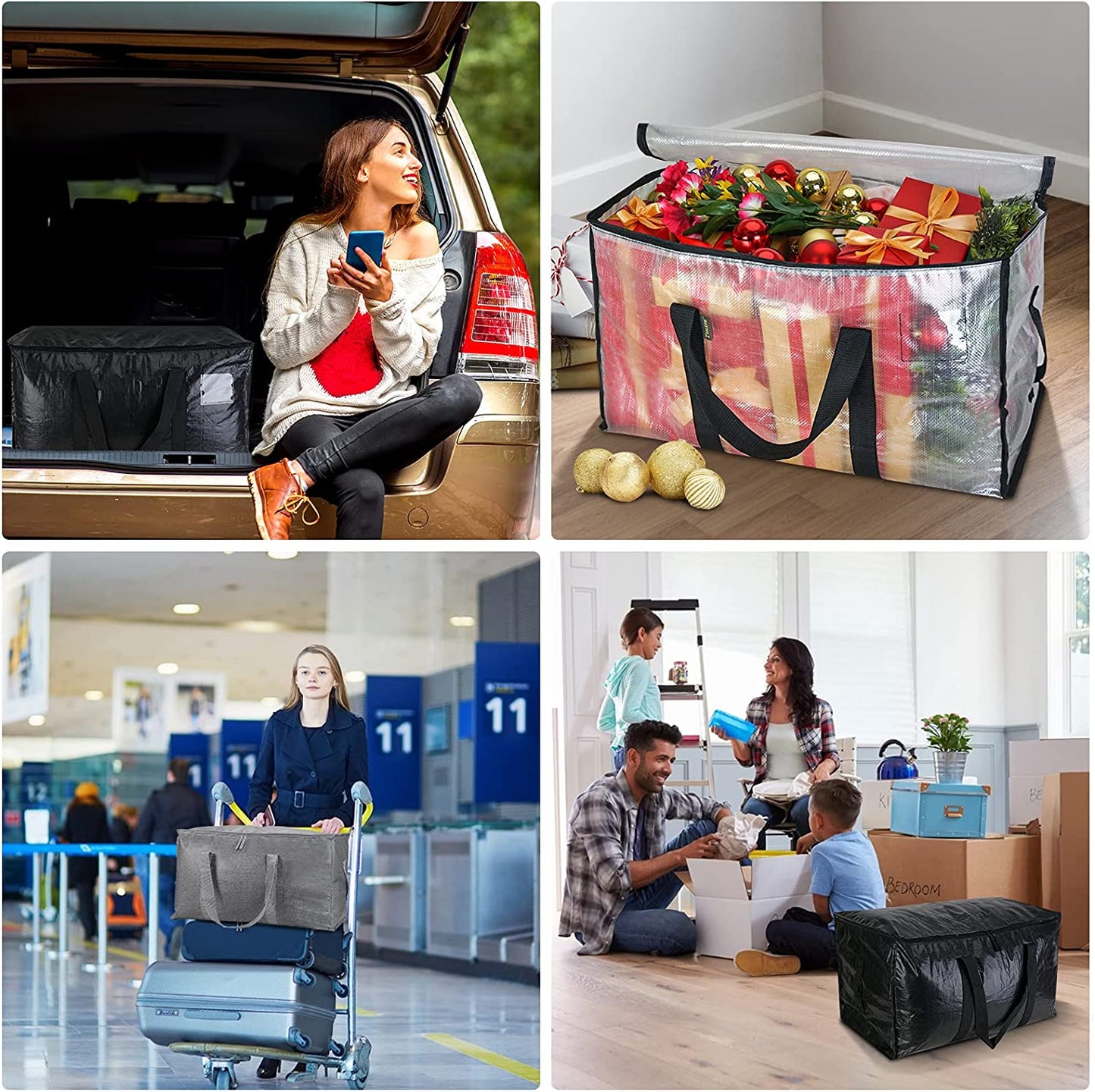 8-Pack Oversized Moving Bags with Reinforced Handles (Black, 8-Pack)