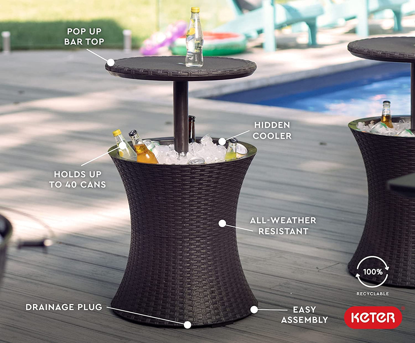 Espresso Brown Pacific Cool Bar Outdoor Patio Furniture and Hot Tub Side Table Espresso Brown