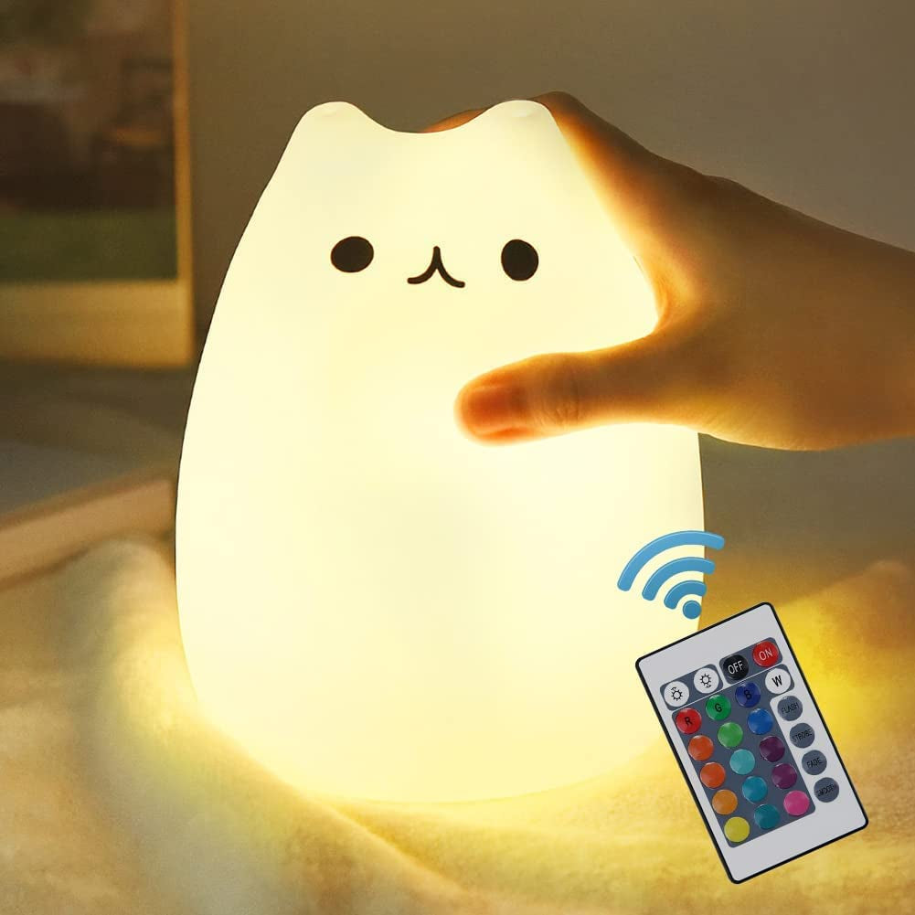 Adorable Cat Lamp Set - Remote Control Silicone Night Light Rechargeable Kawaii Design