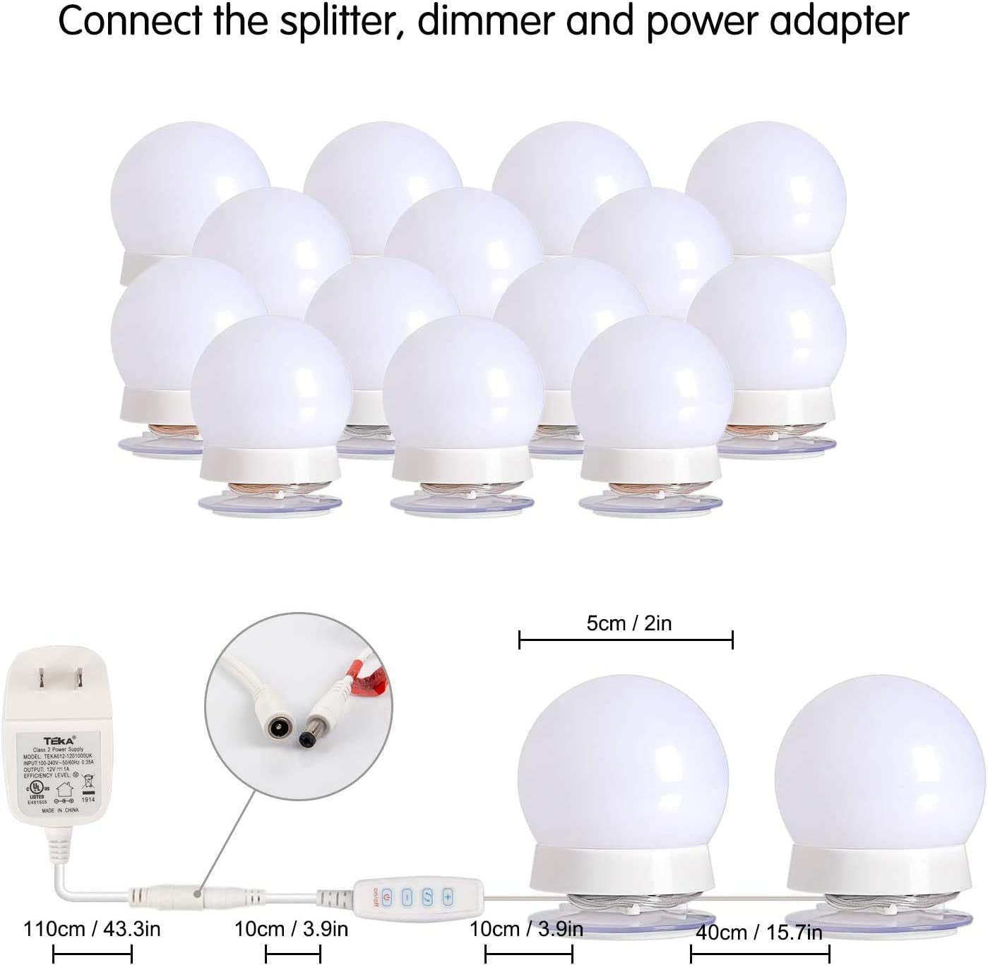 Hollywood Vanity Light Kit – 14 Dimmable Bulbs, 3 Color Modes, Plug-In Design