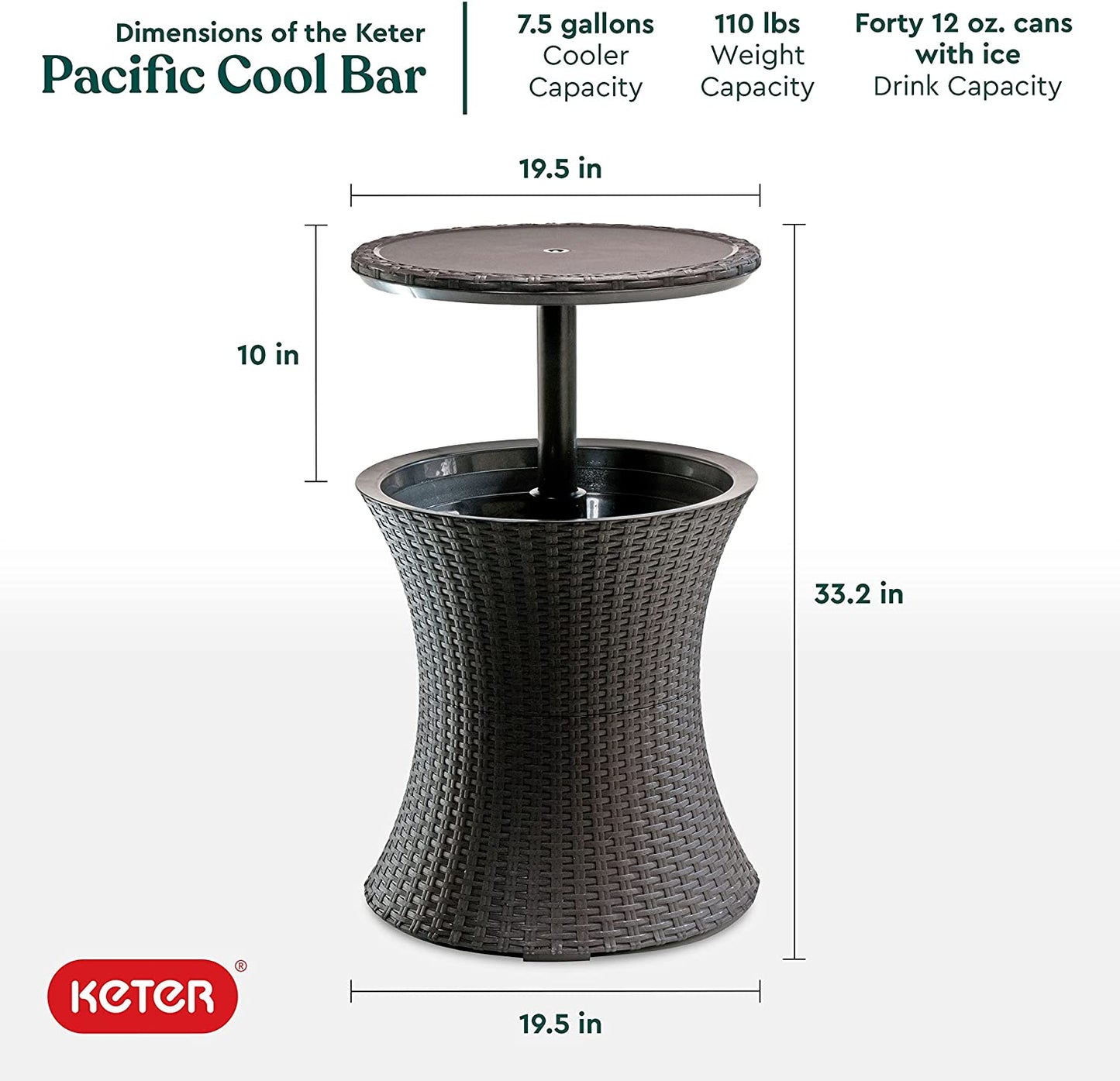 Espresso Brown Pacific Cool Bar Outdoor Patio Furniture and Hot Tub Side Table Espresso Brown