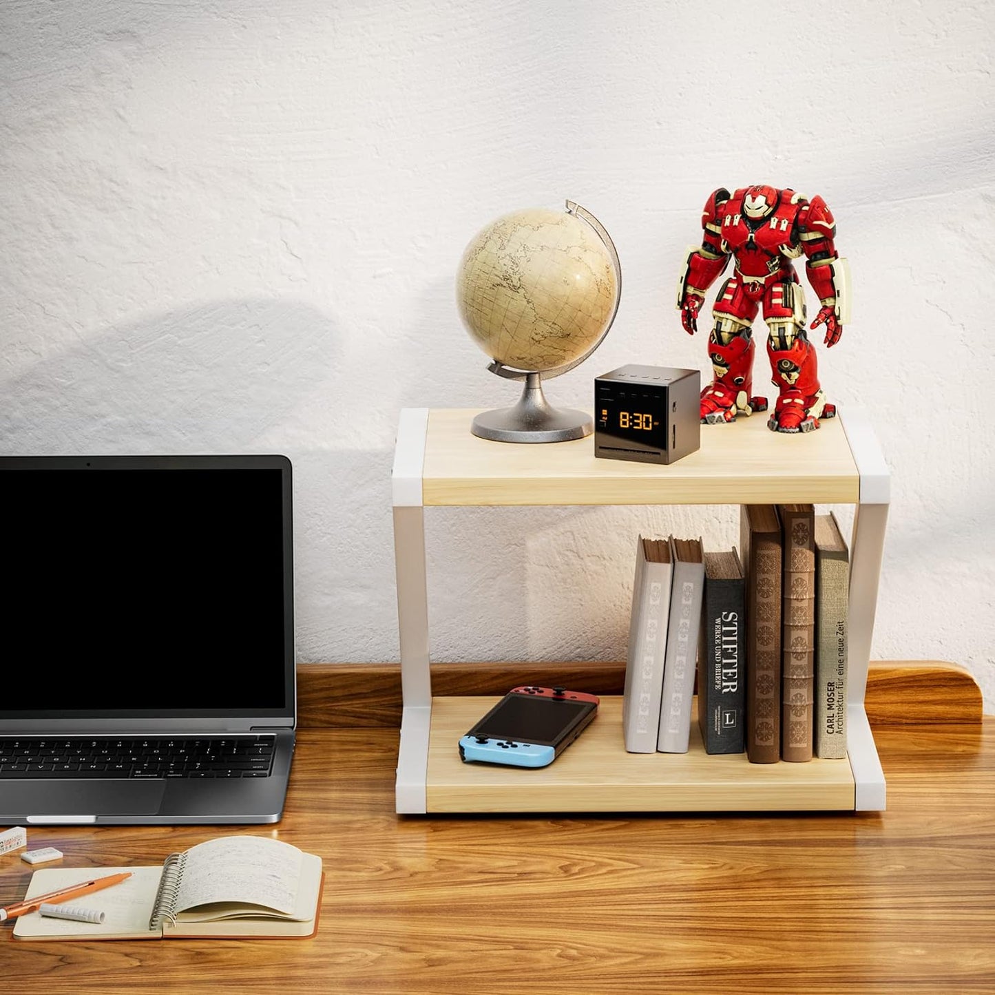 Desktop Printer Stand with 2 Tier Wood Storage Shelves