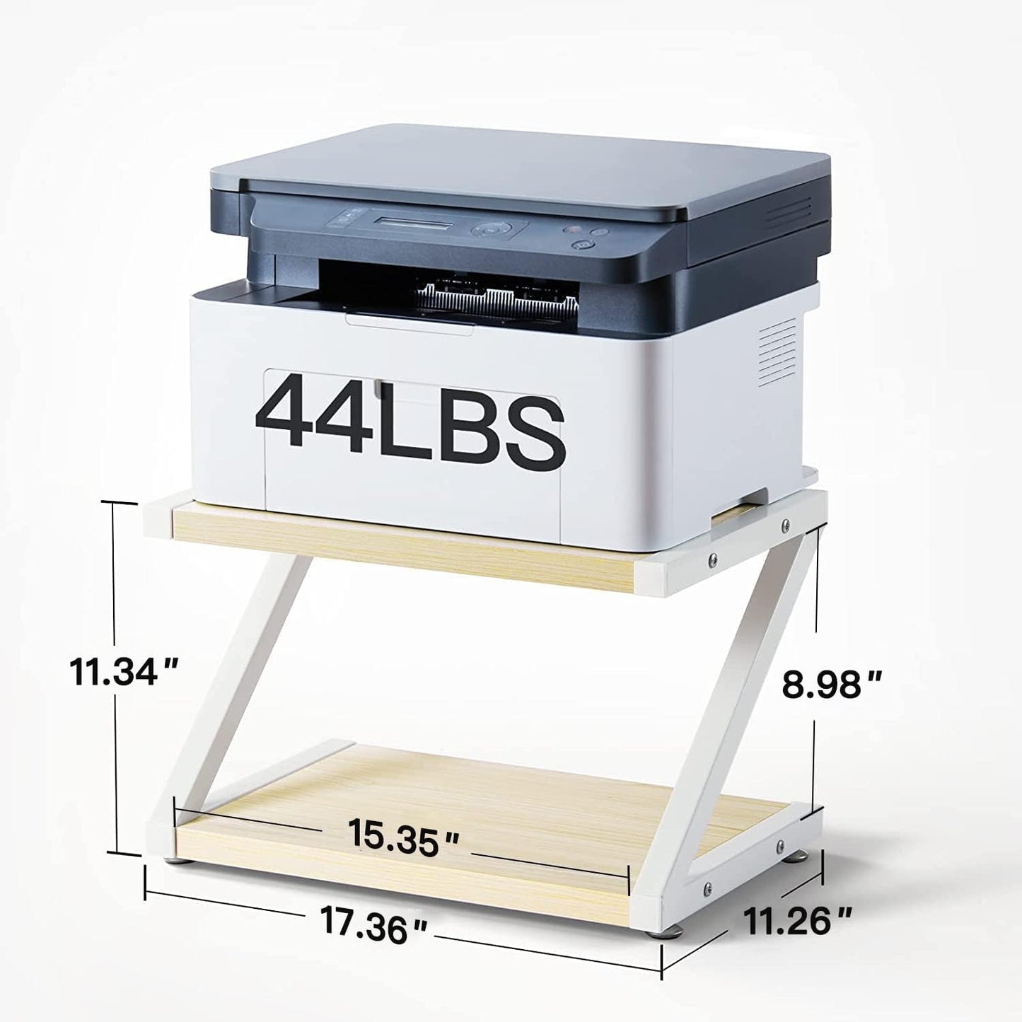 Desktop Printer Stand with 2 Tier Wood Storage Shelves