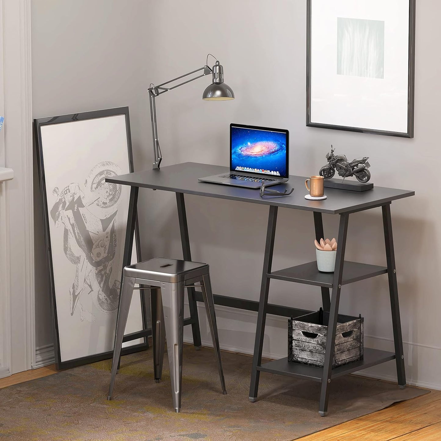 Trestle Room Office Computer Desk, Black