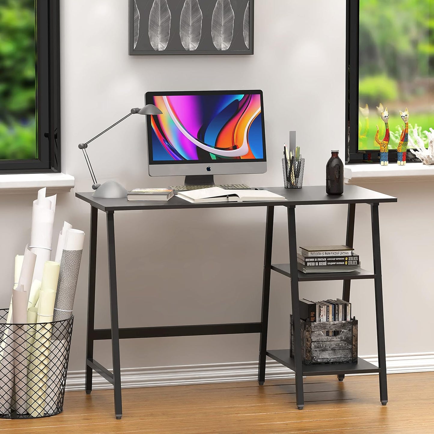 Trestle Room Office Computer Desk, Black