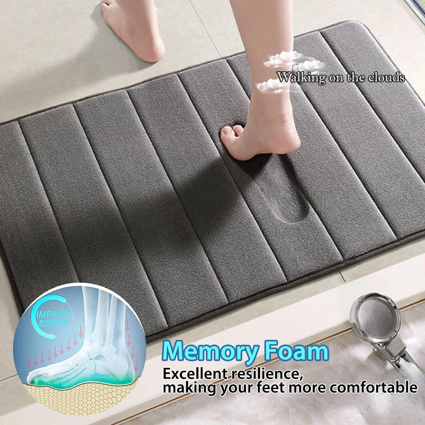 Luxury Dark Gray Memory Foam Bathroom Mat Set - 3 Piece Non-Slip & Ultra Absorbent Collection