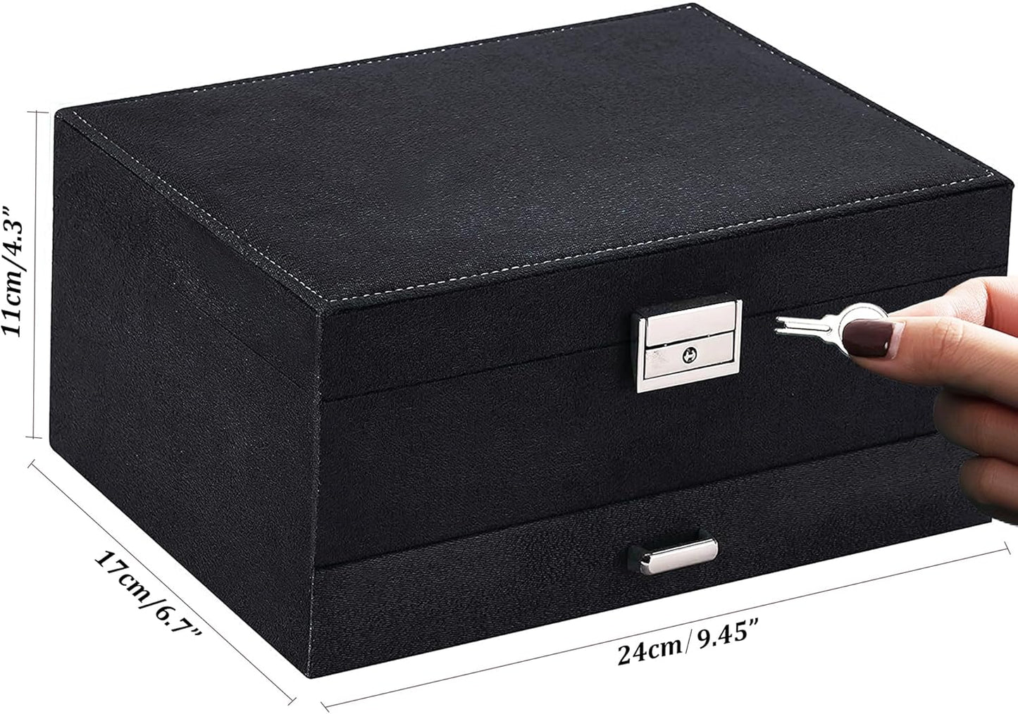 Black Velvet Jewelry Organizer with Lock – Elegant Storage for Necklaces, Earrings, Rings & Bracelets