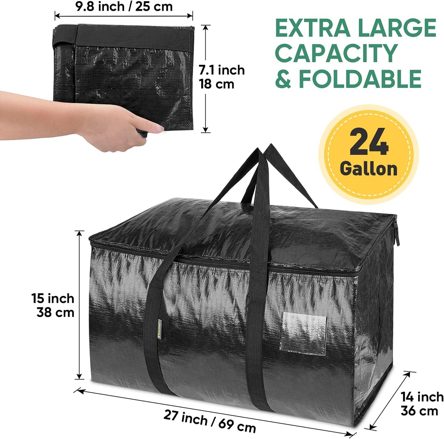 8-Pack Oversized Moving Bags with Reinforced Handles (Black, 8-Pack)