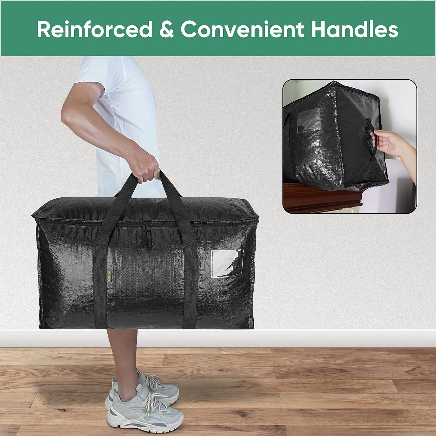 8-Pack Oversized Moving Bags with Reinforced Handles (Black, 8-Pack)