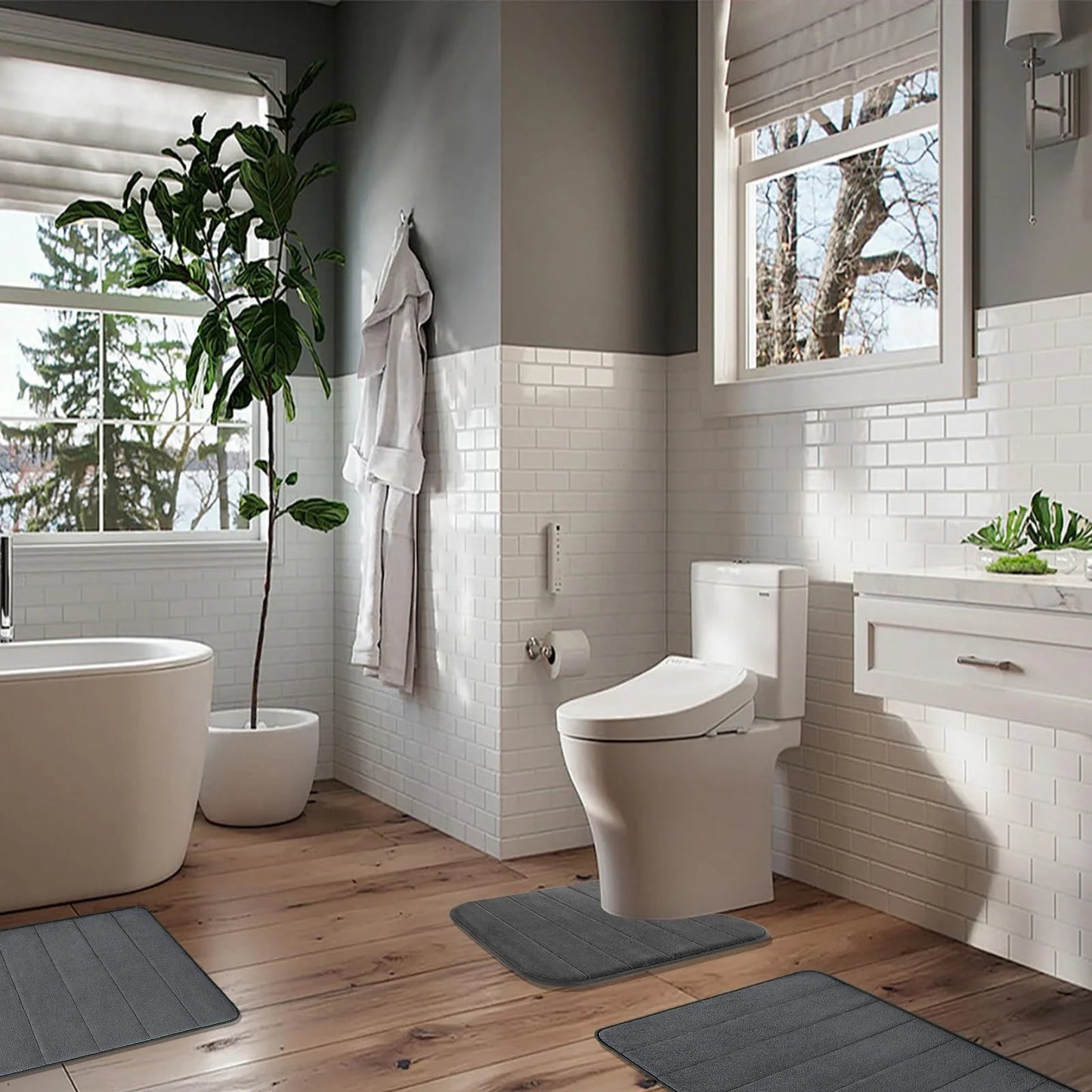 Luxury Dark Gray Memory Foam Bathroom Mat Set - 3 Piece Non-Slip & Ultra Absorbent Collection