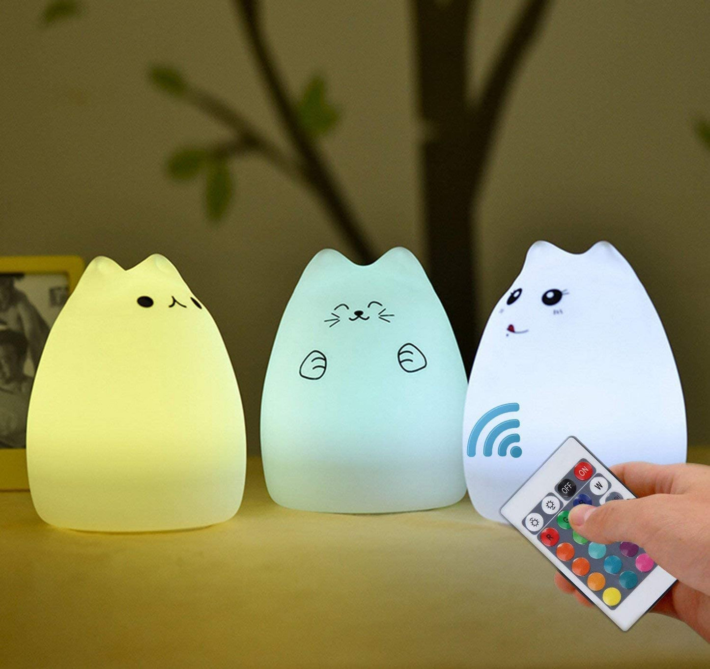 Adorable Cat Lamp Set - Remote Control Silicone Night Light Rechargeable Kawaii Design